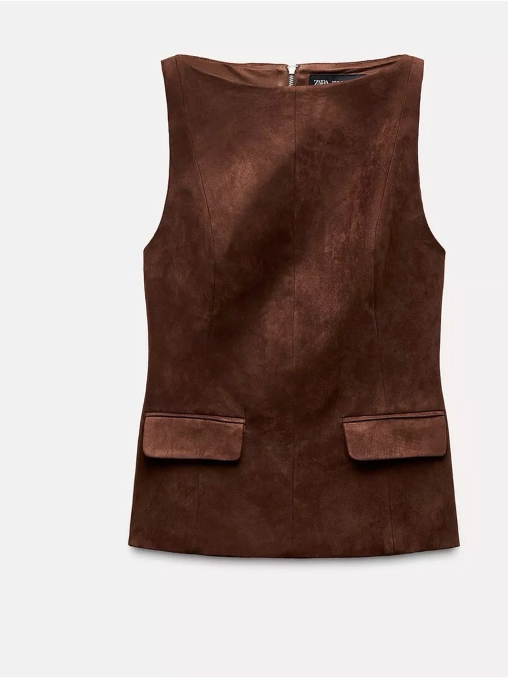 Zara Dark Brown Faux-Suede Sleeveless Vest